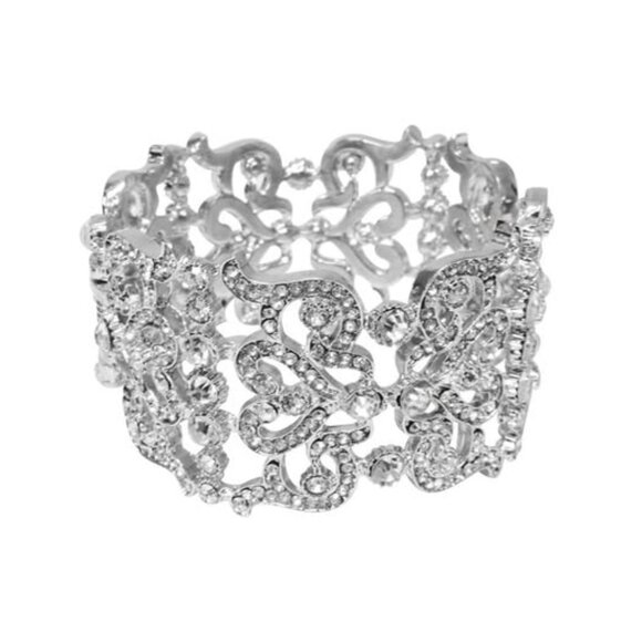Sparkling Rhinestone Filigree Statement Cuff Bracelet - Picture 2 of 4
